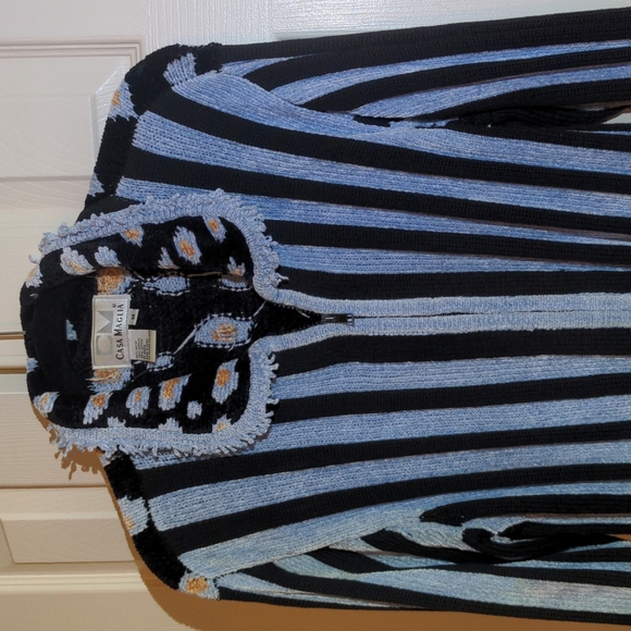 Casa Maglia EUC zip up sweater striped medium grey black - Picture 2 of 15